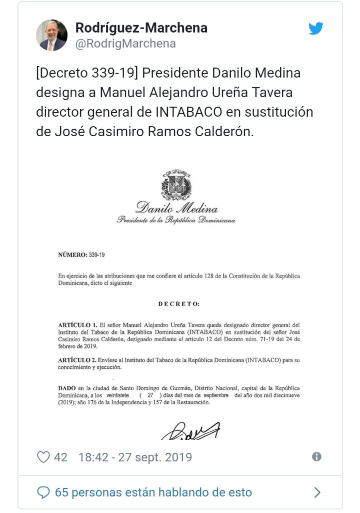 Danilo Medina designa nuevo director de Intabaco 5 20190927 200050