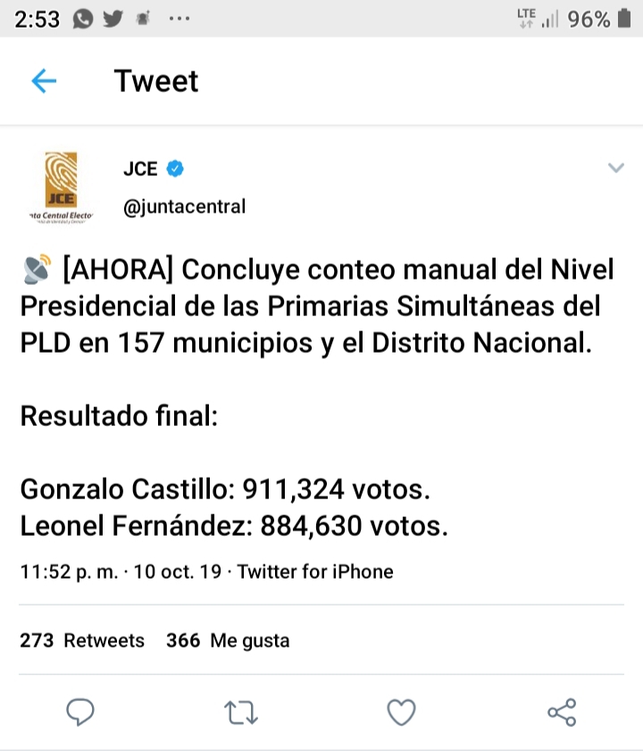 La JCE termina del conteo de voto manual, Gonzalo Castillo mantiene ventaja sobre Leonel Fernández 5 20191011 025500