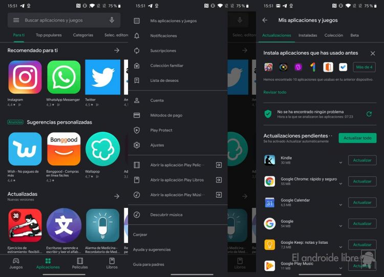 El modo oscuro de la Google Play Store ya está en Android 9 Pie. 5 modo oscuro google play store 2